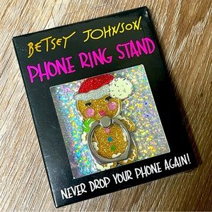 Betsey Johnson Phone Ring Stand Gingerbread Woman Glitter Christmas Santa Hat